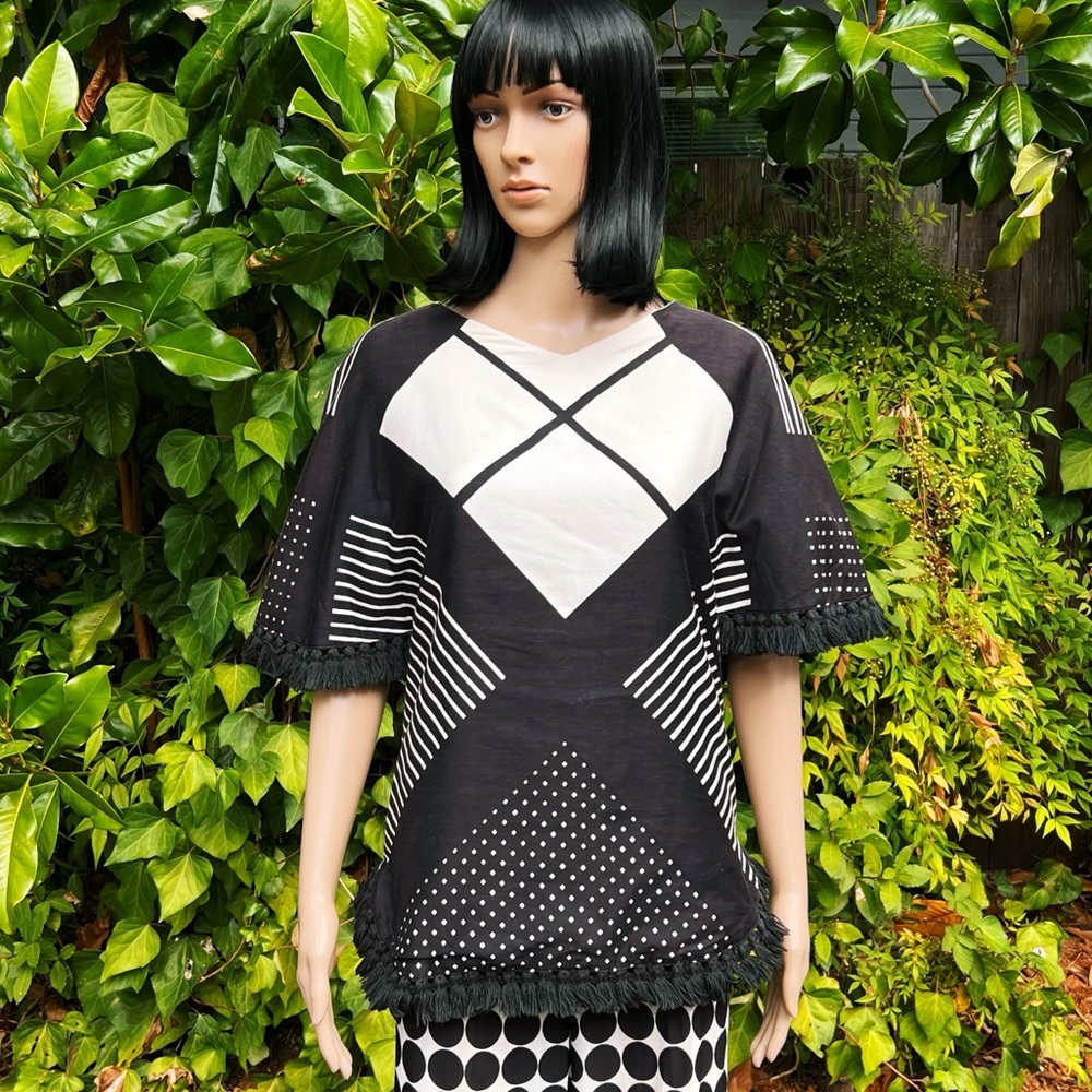 1960s Loubella Mixed Print Tassle Top